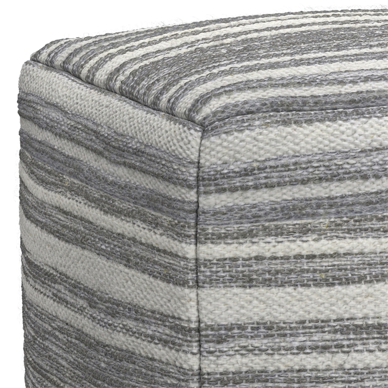 Pemberly Row Contemporary Square Square Woven Pouf in Black Melange and White