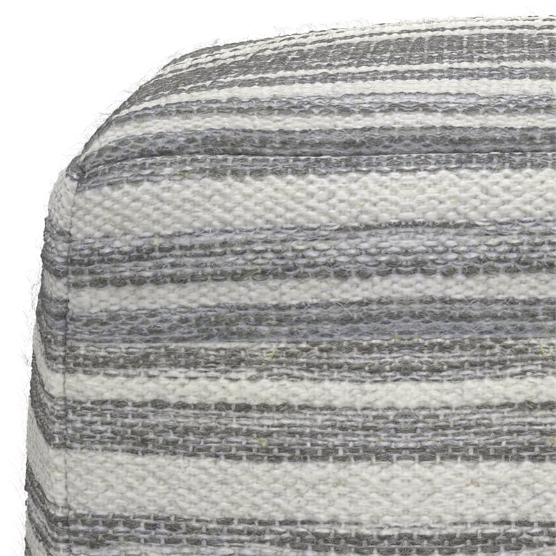 Pemberly Row Contemporary Square Square Woven Pouf in Black Melange and White