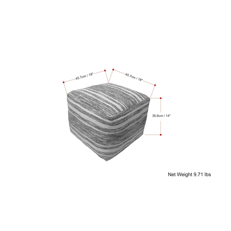 Pemberly Row Contemporary Square Square Woven Pouf in Black Melange and White