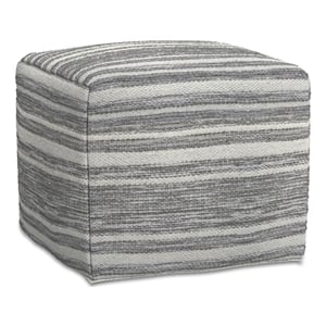 Pemberly Row Contemporary Square Square Woven Pouf in Black Melange and White
