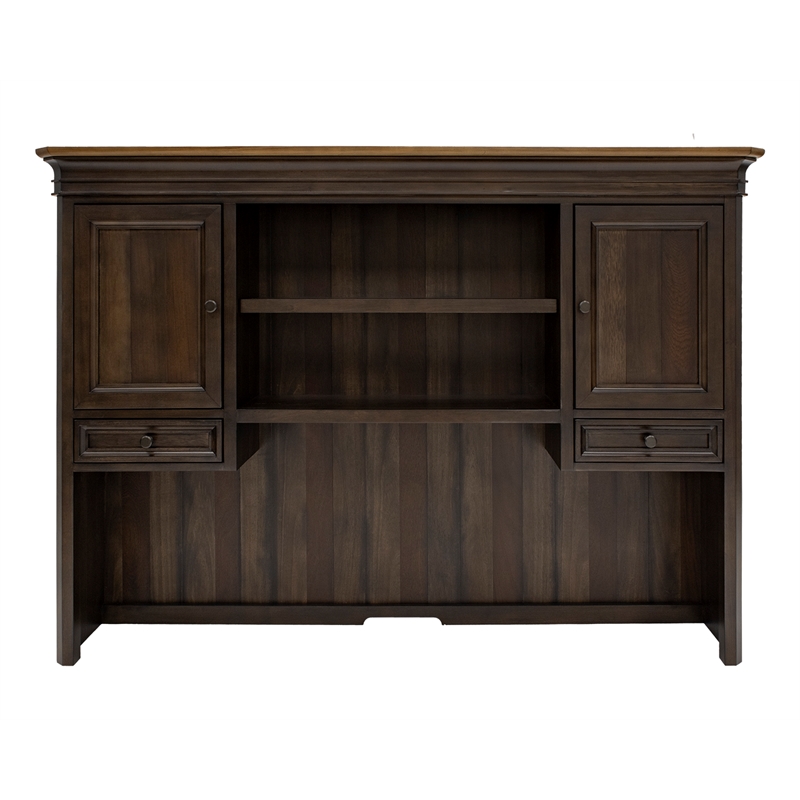 Pemberly Row Executive Hutch With Wood Doors Two Drawers Fully Assembled Brown