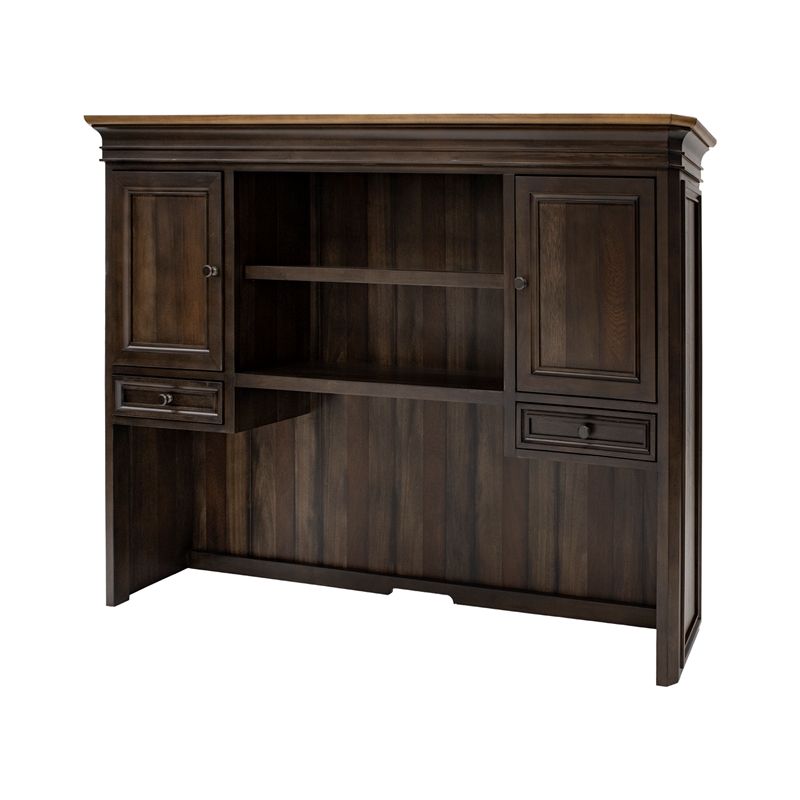 Pemberly Row Executive Hutch With Wood Doors Two Drawers Fully Assembled Brown