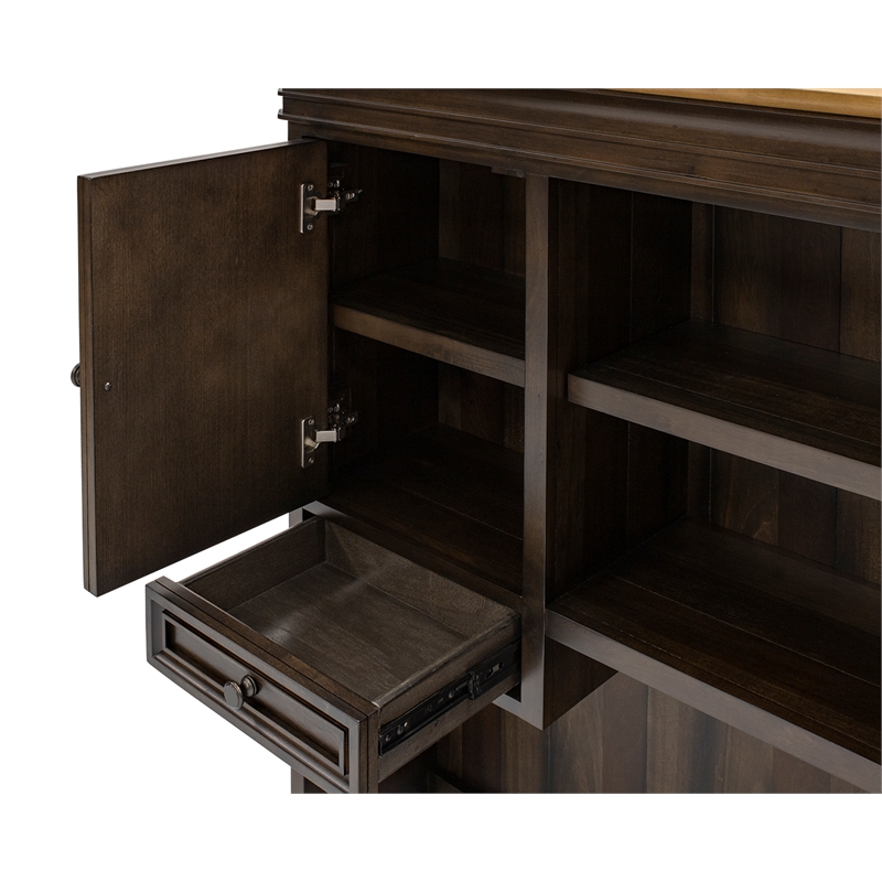 Pemberly Row Executive Hutch With Wood Doors Two Drawers Fully Assembled Brown