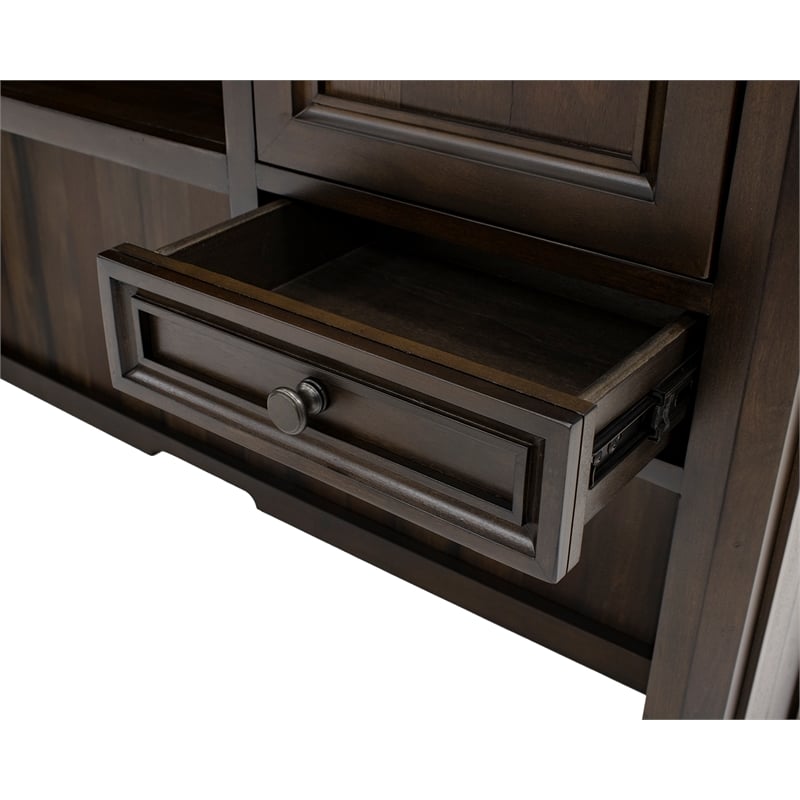 Pemberly Row Executive Hutch With Wood Doors Two Drawers Fully Assembled Brown