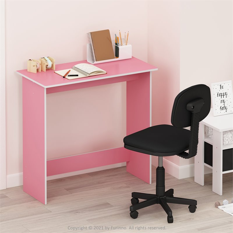 Pemberly Row Contemporary Engineered Wood Simplistic Study Table in Pink/White