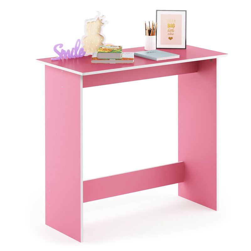 Pemberly Row Contemporary Engineered Wood Simplistic Study Table in Pink/White