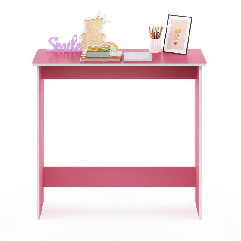 Pemberly Row Contemporary Engineered Wood Simplistic Study Table in Pink/White