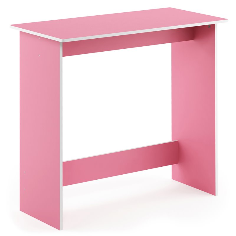 Pemberly Row Contemporary Engineered Wood Simplistic Study Table in Pink/White