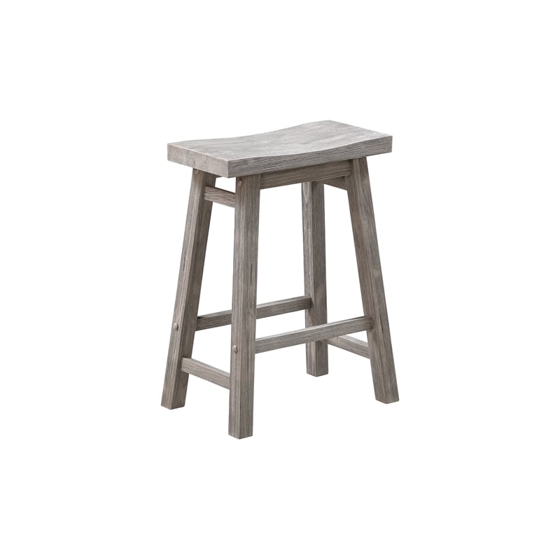 Pemberly Row Wood Saddle Counter Height Stool Storm Gray Wire-Brush (Set of 2)