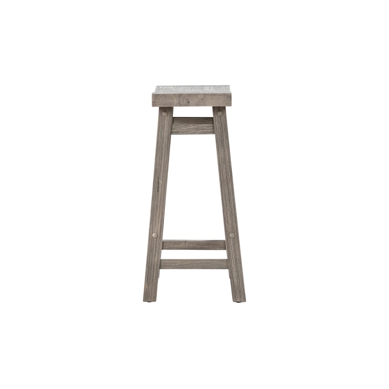 Pemberly Row Wood Saddle Counter Height Stool Storm Gray Wire-Brush (Set of 2)