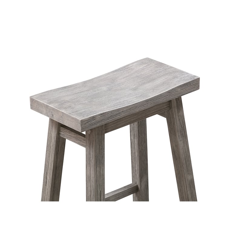 Pemberly Row Wood Saddle Counter Height Stool Storm Gray Wire-Brush (Set of 2)