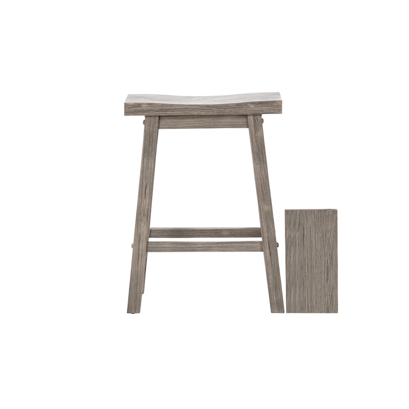 Pemberly Row Wood Saddle Counter Height Stool Storm Gray Wire-Brush (Set of 2)