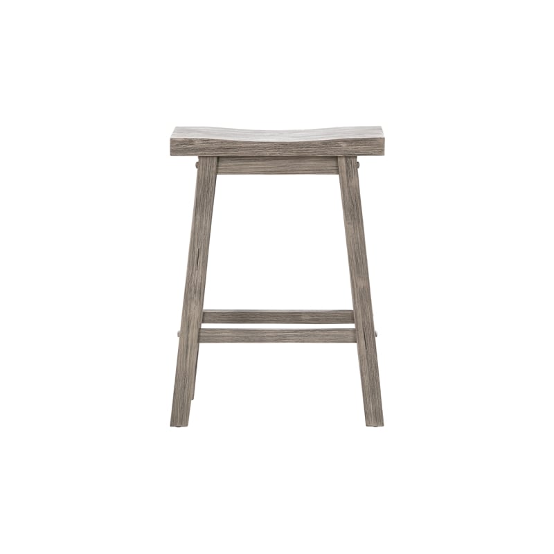 Pemberly Row Wood Saddle Counter Height Stool Storm Gray Wire-Brush (Set of 2)