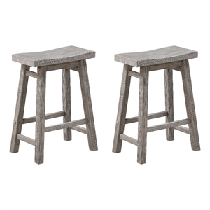 Pemberly Row Wood Saddle Counter Height Stool Storm Gray Wire-Brush (Set of 2)