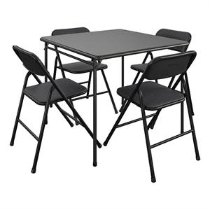 Pemberly Row 5-Piece Folding Fabric Dining Set & 34&quot Vinyl Card Table in Black