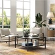 Pemberly Row Modern Square Coffee Table in Black and Bronze with Mirrored Shelf