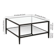 Pemberly Row Modern Square Coffee Table in Black and Bronze with Mirrored Shelf