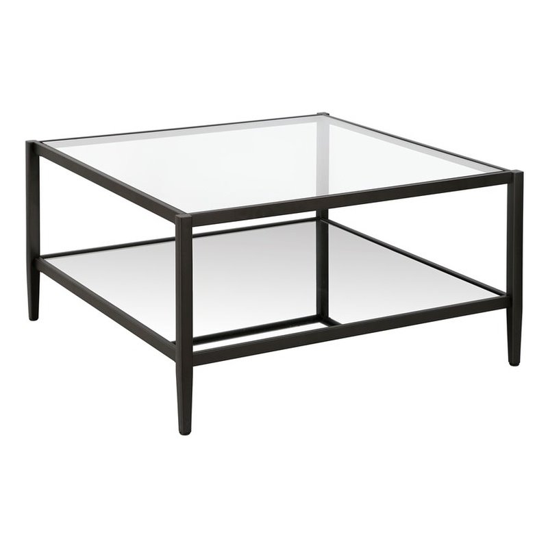 Pemberly Row Modern Square Coffee Table in Black and Bronze with Mirrored Shelf