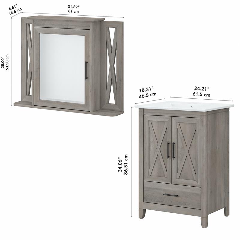 Pemberly Row Engineered Wood Bathroom Vanity Sink with Mirror in Driftwood Gray