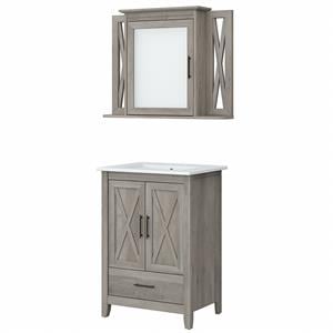 Pemberly Row Engineered Wood Bathroom Vanity Sink with Mirror in Driftwood Gray