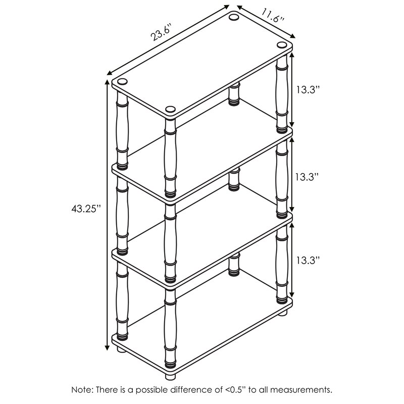 Pemberly Row Turn-N-Tube Engineered Wood 4-Tier Shelf Display Rack in Oak/White
