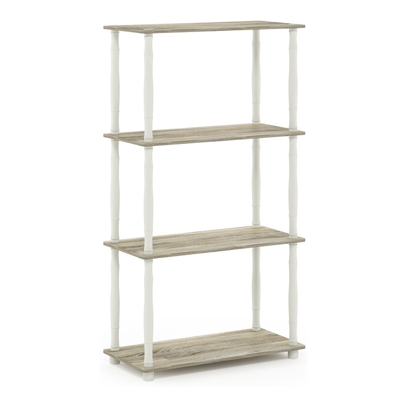 Pemberly Row Turn-N-Tube Engineered Wood 4-Tier Shelf Display Rack in Oak/White