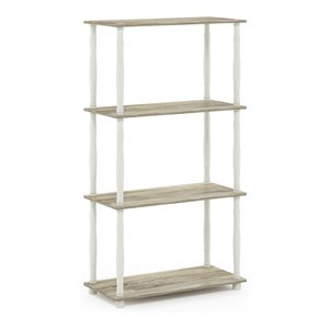 Pemberly Row Turn-N-Tube Engineered Wood 4-Tier Shelf Display Rack in Oak/White