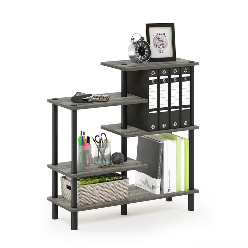 Pemberly Row Turn-N-Tube Engineered Wood 5-Tier Accent Display Rack in Oak Gray
