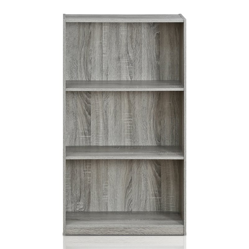 Pemberly Row Engineered Wood 3-Tier Bookcase Storage Shelves in French Oak Gray