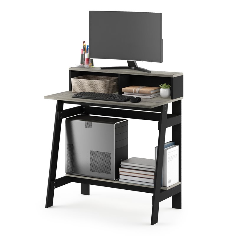 Pemberly Row Engineered Wood Simplistic A Frame Computer Desk in Black/Oak Gray