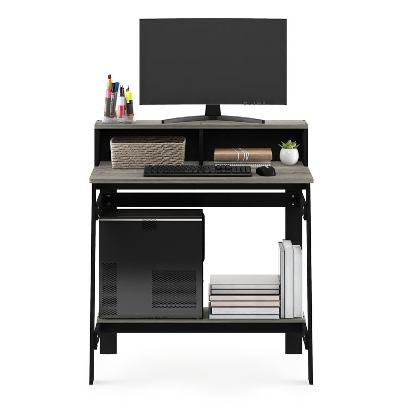Pemberly Row Engineered Wood Simplistic A Frame Computer Desk in Black/Oak Gray