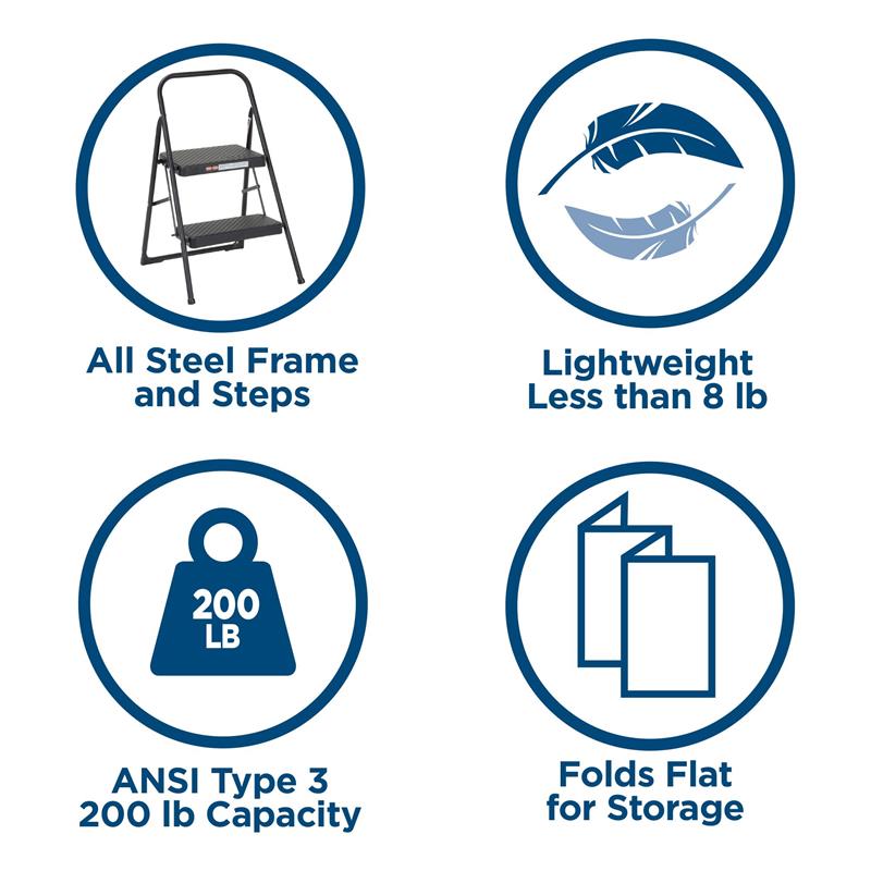 Pemberly Row 2-Step Modern Metal Gray Household Folding Step Stool Reach Height