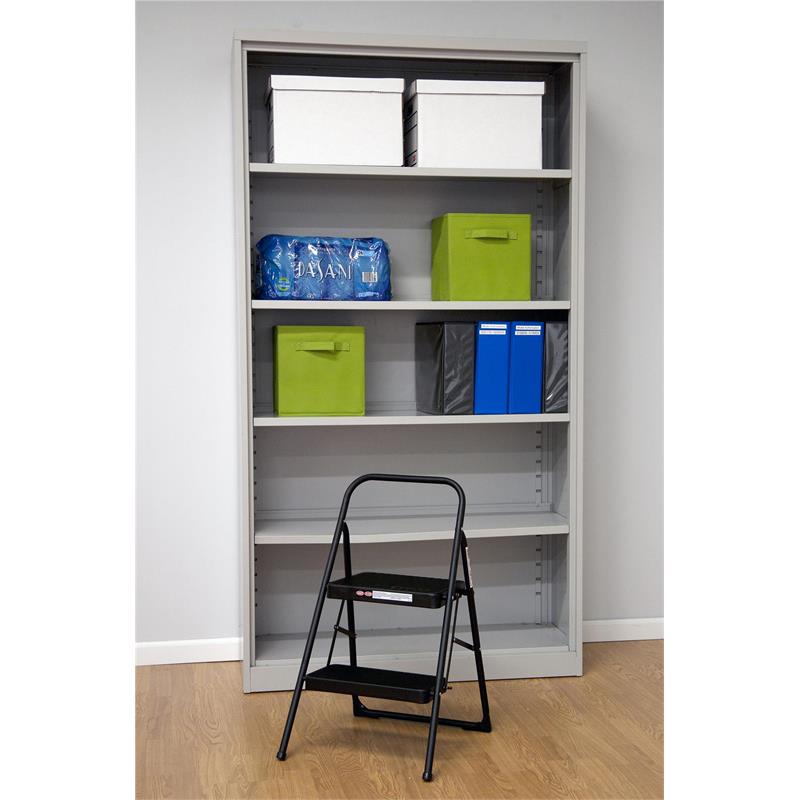 Pemberly Row 2-Step Modern Metal Gray Household Folding Step Stool Reach Height