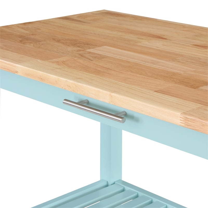 Pemberly Row Three-Tier Butcher Block Kitchen Prep Island w/Drawer in Blue Wood