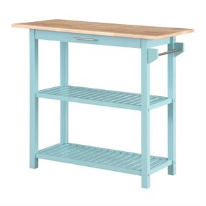 Pemberly Row Three-Tier Butcher Block Kitchen Prep Island w/Drawer in Blue Wood