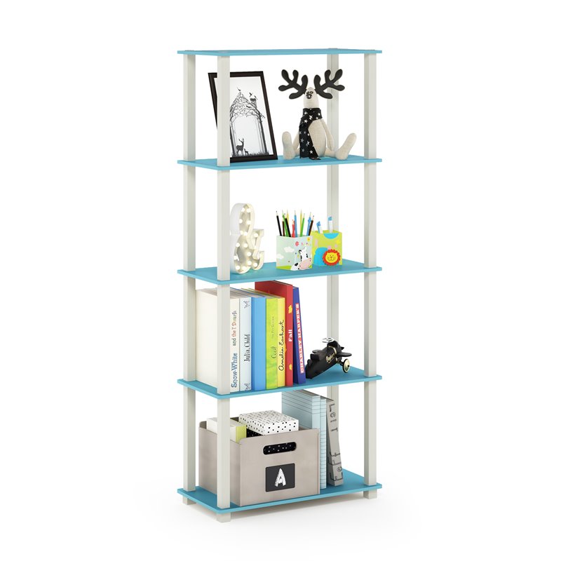 Pemberly Row Turn-S-Tube Engineered Wood 5-Tier Shelf Display Rack in Blue/White