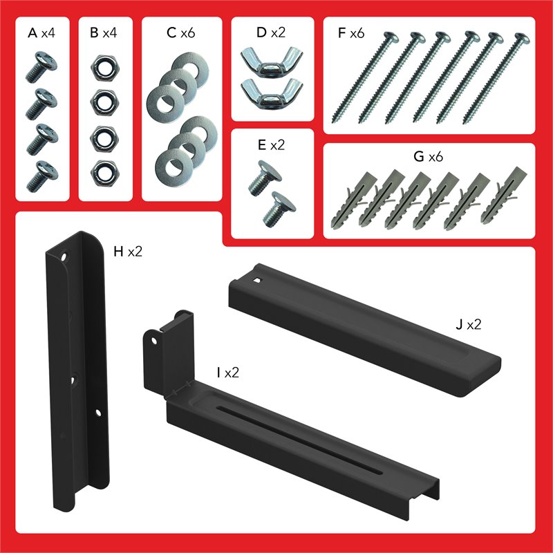 Pemberly Row Steel Universal Wall-Mounted Microwave Brackets in Black (Set of 2)