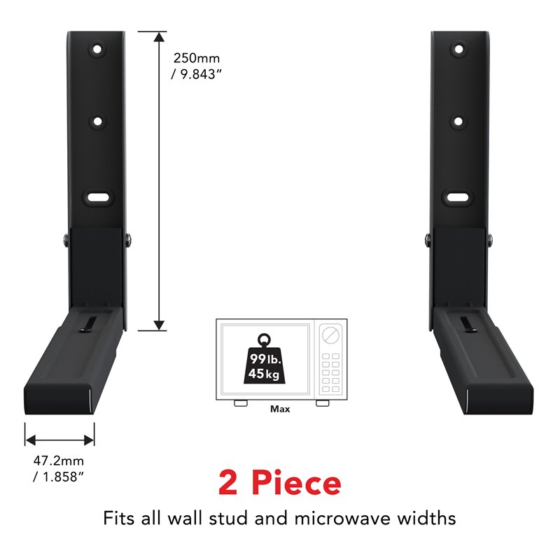 Pemberly Row Steel Universal Wall-Mounted Microwave Brackets in Black (Set of 2)