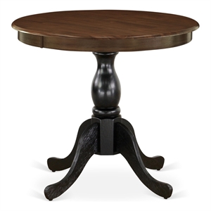 Pemberly Row Kitchen Round Dning Table - Walnut Table Top and Black Pedestal Leg