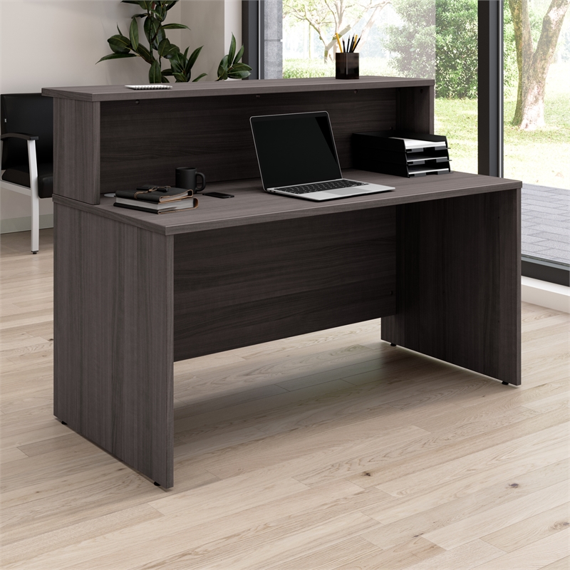 Pemberly Row 60W x 30D Reception Desk with Shelf in Storm Gray - Engineered Wood