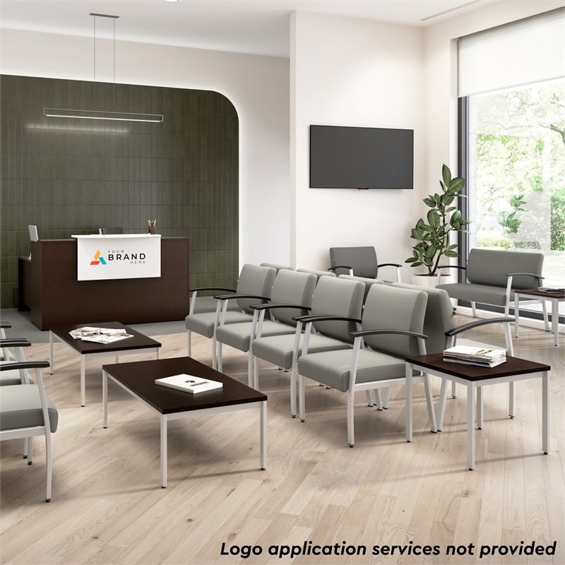 Pemberly Row 60W x 72D L-Shaped Reception Desk in Mocha Cherry - Engineered Wood