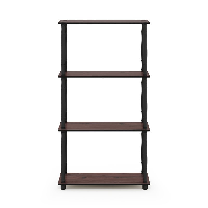 Pemberly Row Turn-N-Tube Engineered Wood 4-Tier Shelf Display Rack in Cherry