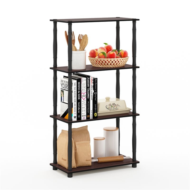 Pemberly Row Turn-N-Tube Engineered Wood 4-Tier Shelf Display Rack in Cherry