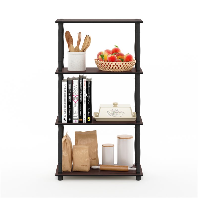 Pemberly Row Turn-N-Tube Engineered Wood 4-Tier Shelf Display Rack in Cherry