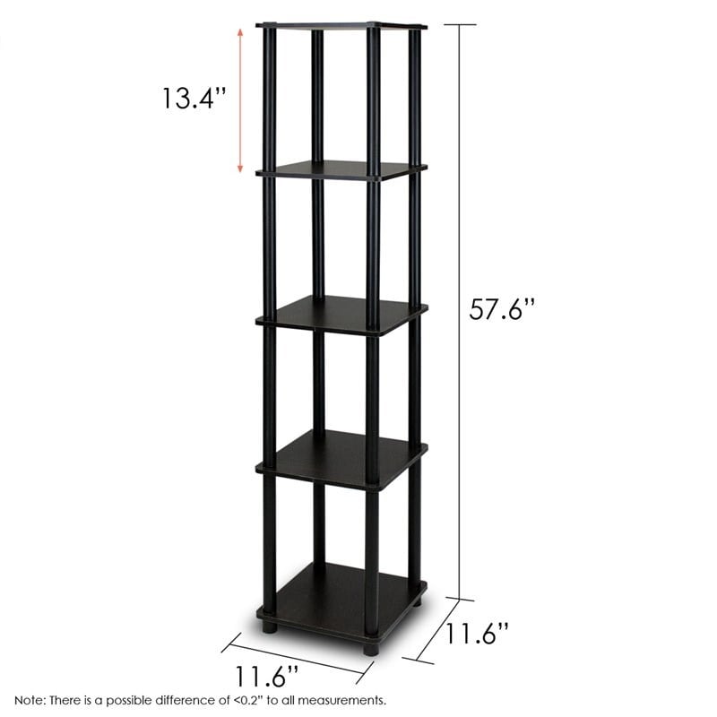 Pemberly Row Turn-N-Tube 5-Tier Corner Square Rack Display Shelf in Espresso