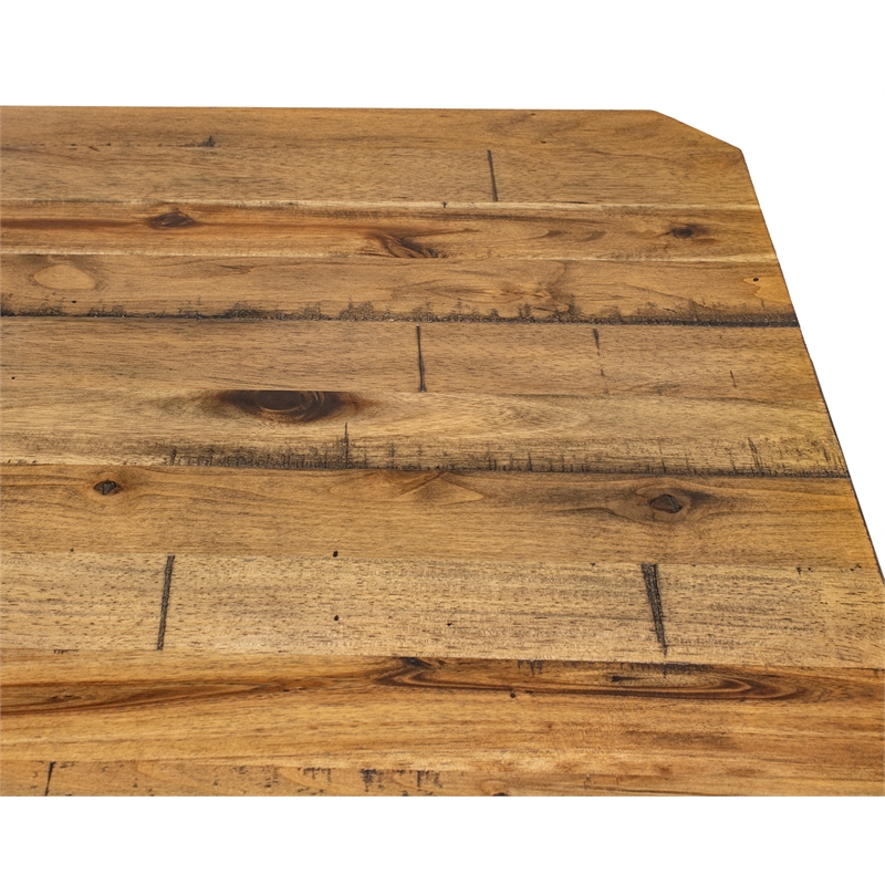 Pemberly Row Executive Credenza Desk Writing Table With Wood Plank Top Brown