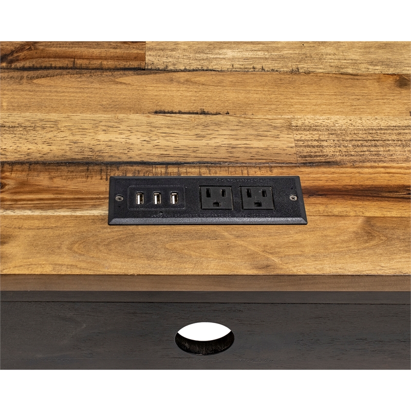 Pemberly Row Executive Credenza Desk Writing Table With Wood Plank Top Brown