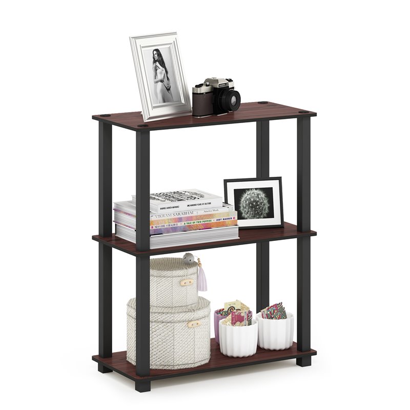 Pemberly Row Turn-S-Tube Wood 3-Tier Shelf Display Rack in Cherry/Black