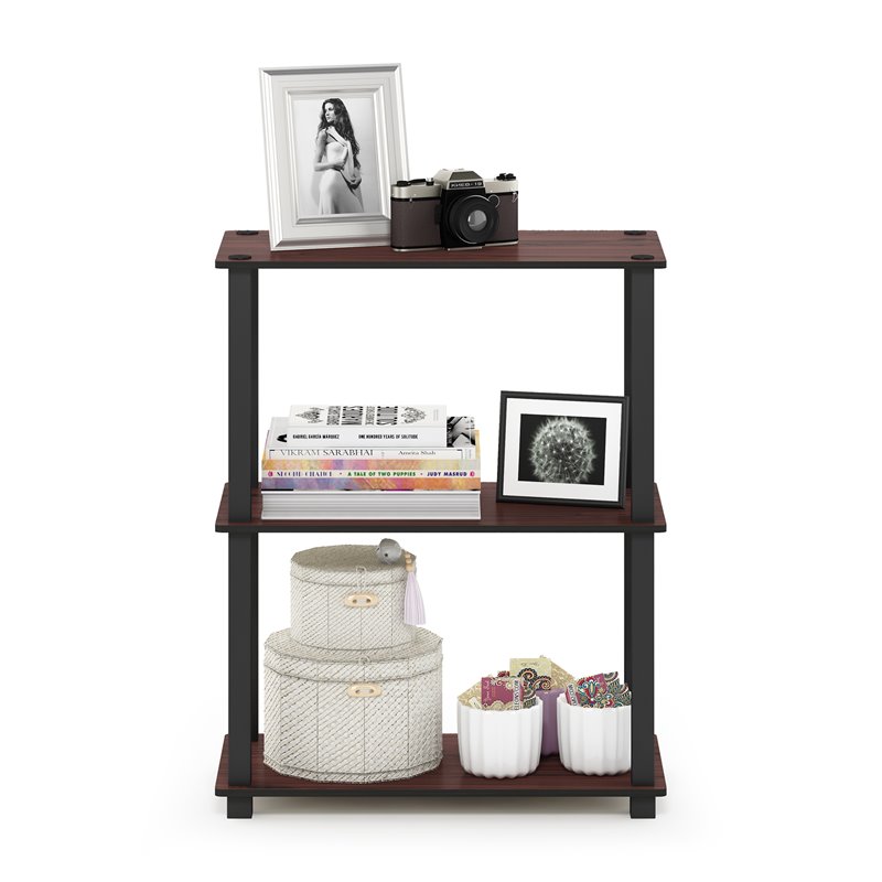 Pemberly Row Turn-S-Tube Wood 3-Tier Shelf Display Rack in Cherry/Black