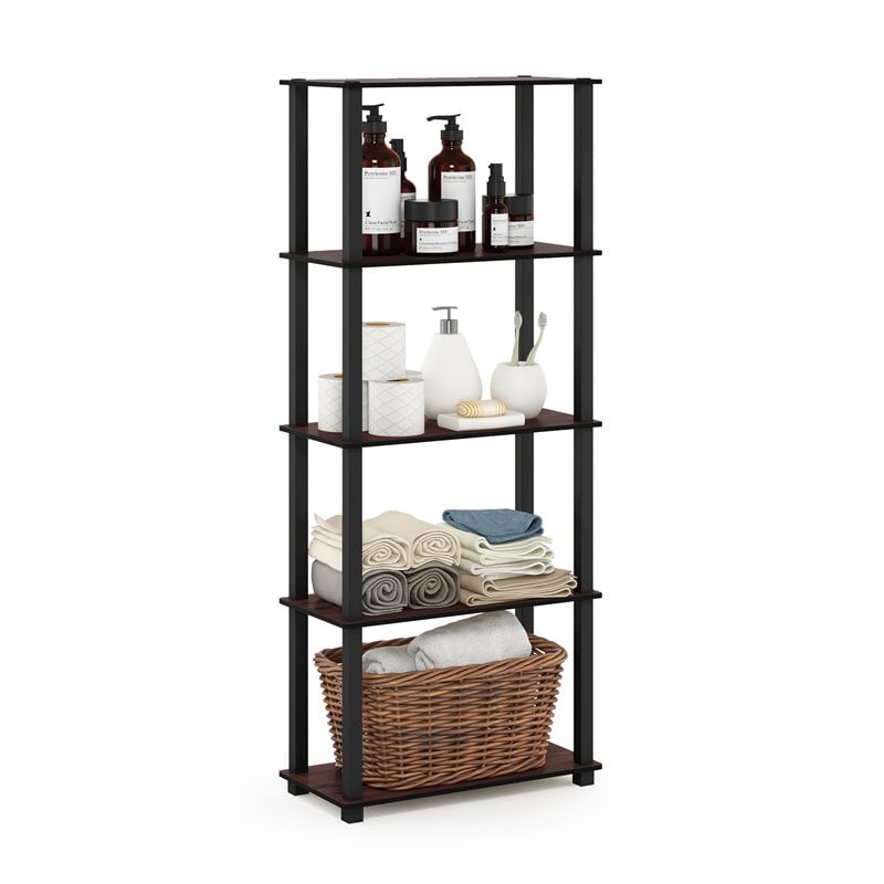 Pemberly Row Turn-S-Tube Wood 5-Tier Shelf Display Rack in Cherry/Black